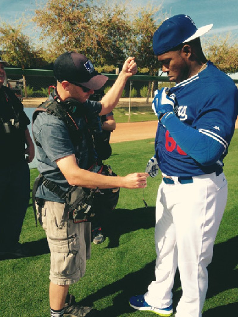 Joe wiring Yasiel Puig for MLB 15: The Show at Dodger Stadium